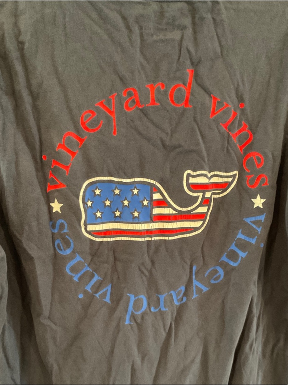 Vineyard Vines-S/S Tee with Red and Blue USA Whale Graphic, Navy, Size M